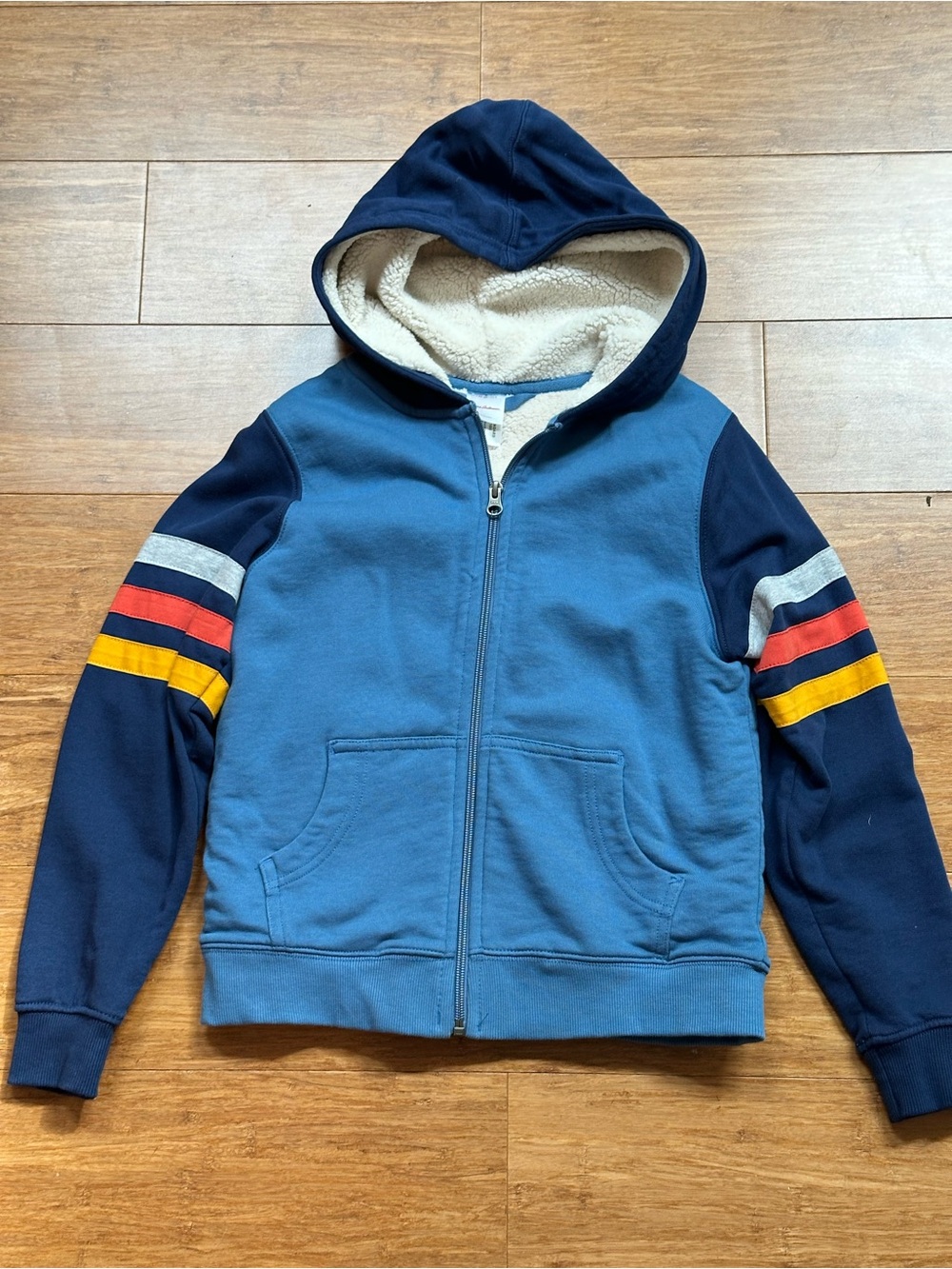 Hanna Andersson Blue & Navy Hooded Zip Jacket with Stripe Sleeves